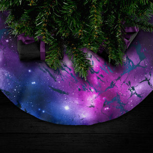Galaxy Glow   Cosmic Blue Paars en roze marmer Kerstboom Rok
