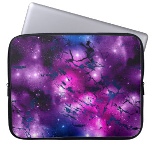 Galaxy Glow Cosmic Blue Paars en roze marmer Laptop Sleeve