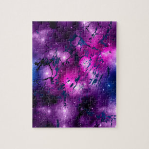 Galaxy Glow   Cosmic Blue Paars en roze marmer Legpuzzel