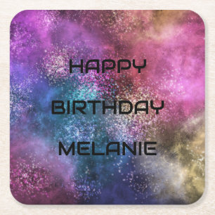 Galaxy Happy Birthday Vierkante Kartonnen Onderzetter