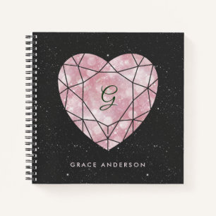 Galaxy Heart Blush en zwart geometrisch monogram Notitieboek