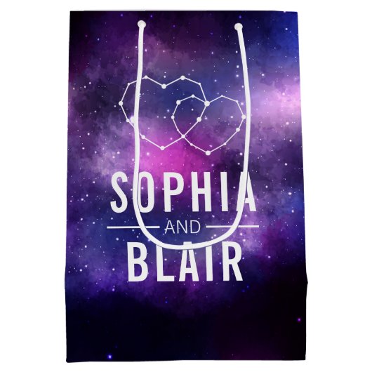 Galaxy Hearts Constellation bruiloft gepersonalise Medium Cadeauzakje (Achterkant)