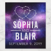 Galaxy Hearts Constellation bruiloft gepersonalise Wijn Etiket (Enkel label)