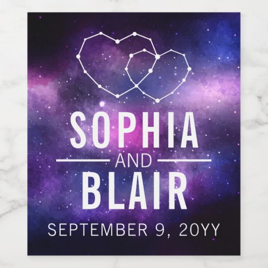Galaxy Hearts Constellation bruiloft gepersonalise Wijn Etiket (Enkel label)