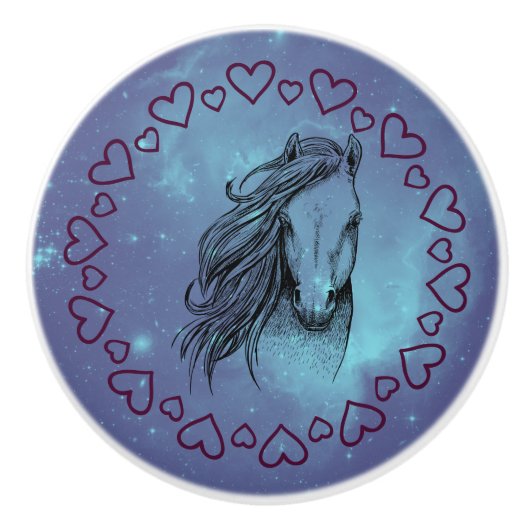 Galaxy Horse & Hearts Keramische Knop (Voorkant)