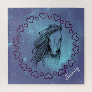 Galaxy Horse & Hearts met optionele naam Legpuzzel