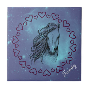 Galaxy Horse & Hearts met optionele naam Tegeltje