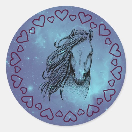 Galaxy Horse & Hearts Ronde Sticker (Voorkant)
