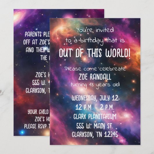 Galaxy Invitations de fête d'anniversaire (Devant / Derrière)