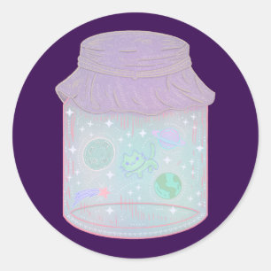 Galaxy Kat in een Pot   Kawaii Ruimtekat Kunst Ronde Sticker