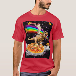 Galaxy Laser Eye Cat op Dinosaur op Pizza met Tac T-shirt