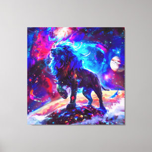 Galaxy Lion Blue Canvas Afdruk