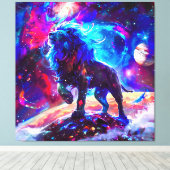 Galaxy Lion Blue Canvas Afdruk (Insitu (Houten vloer))