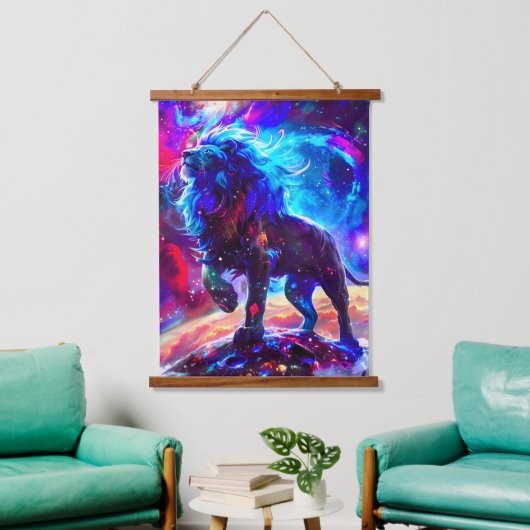 Galaxy Lion Blue Hangend Wandkleed (Woonkamer)