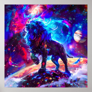 Galaxy Lion Blue Poster