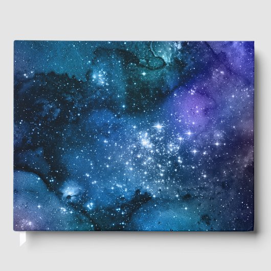 Galaxy Lovers Starry Space Blue Sky White Sparkles Gastenboek (Voorkant)