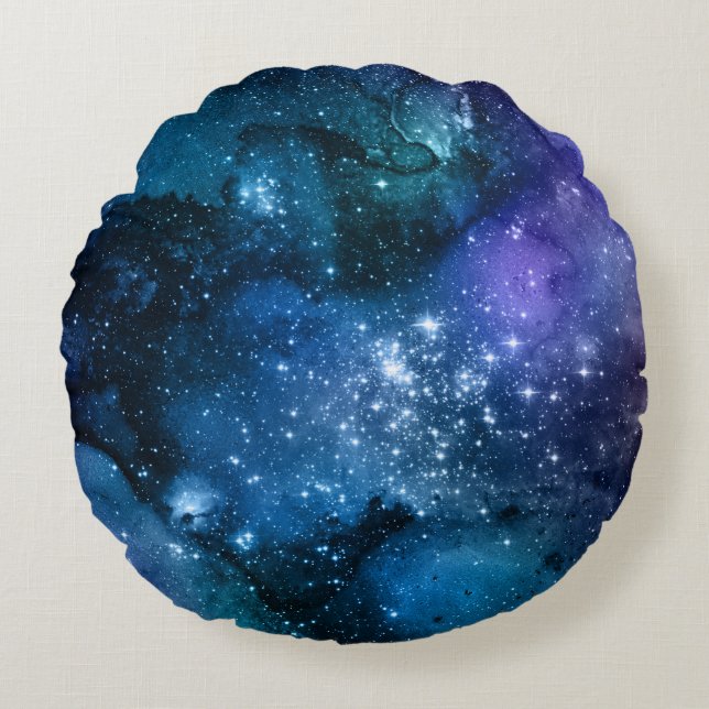 Galaxy Lovers Starry Space Blue Sky White Sparkles Rond Kussen (Voorkant)