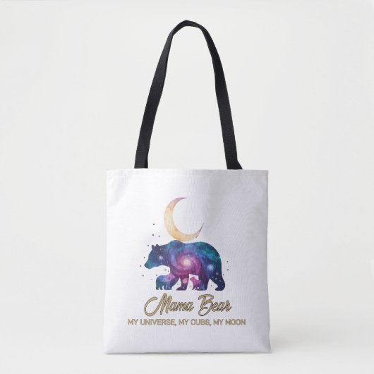 Galaxy Mama Bear & Cubs Moon Silhouette Draagtas (Voorkant)