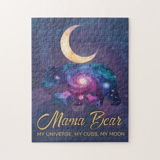 Galaxy Mama Bear & Cubs Moon Silhouette Legpuzzel (Verticaal)