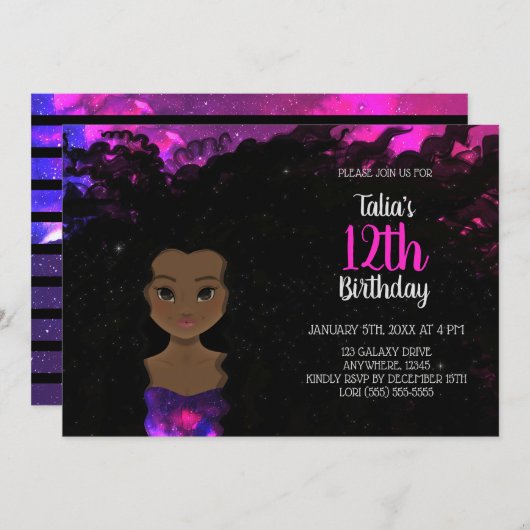 Galaxy Meisje Verjaardag Uitnodiging | Magic Shade (Voorkant / Achterkant)