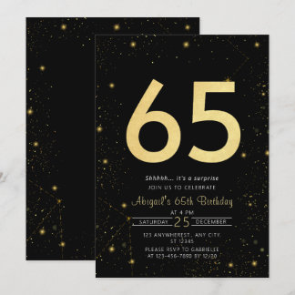 Galaxy Modern Zwart en Goud 65e Verjaardagsfeestje Kaart