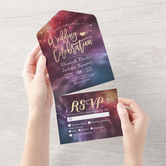 Galaxy Nebula Constellations Goraalwassing RSVP All In One Uitnodiging (Afscheurbaar)