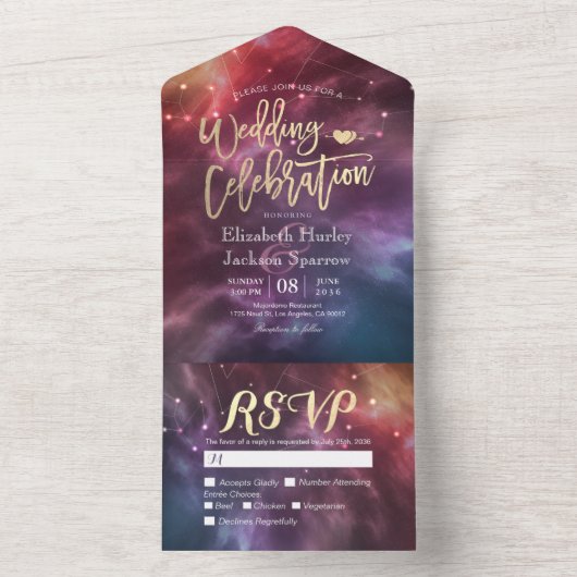 Galaxy Nebula Constellations Goraalwassing RSVP All In One Uitnodiging (Binnen)