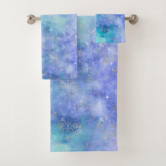 Galaxy Night Sky Abstract Paarse Blauw Bad Handdoek (Insitu)