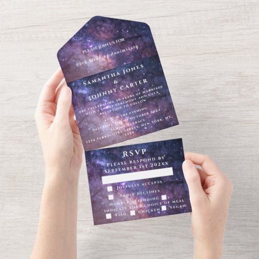 Galaxy Night Sky Trouwnevel Alles In Een All In One Uitnodiging (Afscheurbaar)