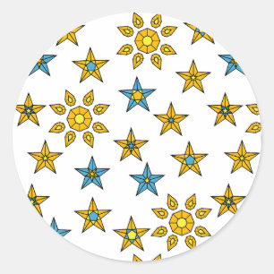 Galaxy Oranje en Blauwe Zon en Sterren Pareltjes Ronde Sticker