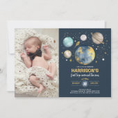 Galaxy Outer Space Maan Sterren 1e Verjaardag Foto Kaart (Voorkant)