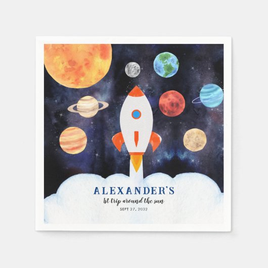 Galaxy Outer Space Planets Rocket Kids Verjaardag Servet (Voorkant)