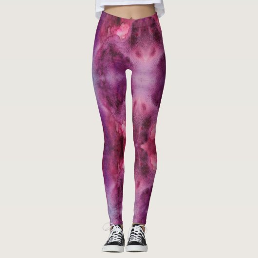 Galaxy Paarse en rode Waterverf Leggings (Voorkant)