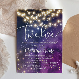 Galaxy Paarse Sterren String Lights 12e Verjaardag Kaart