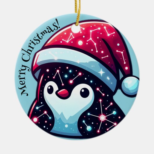 Galaxy Penguin | Kosmisch Kerst Keramisch Ornament (Voorkant)