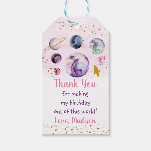 Galaxy Pink Gold Buitenspatie Birthday Cadeaulabel (Voorkant)
