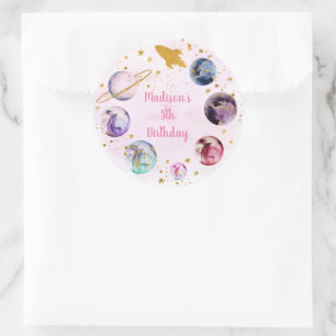 Galaxy Pink Gold Buitenspatie Birthday Ronde Sticker