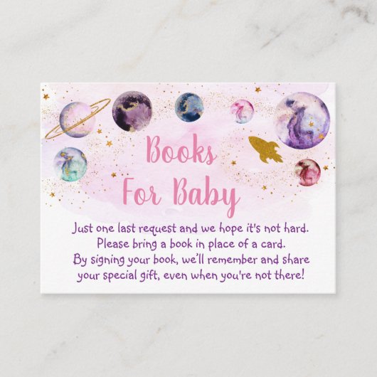 Galaxy Pink Gold Space Baby shower Book Request Informatiekaartje (Voorkant)