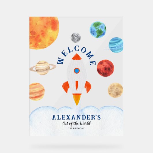 Galaxy Planets en Sterren Space Rocket Welkom Acryl Bord (Voorkant)