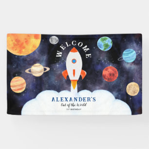 Galaxy Planets en Sterren Space Rocket Welkom Spandoek