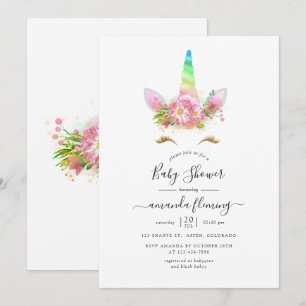 Galaxy Rainbow Floral Unicorn Baby shower Kaart