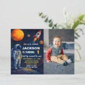 Galaxy Rocket Party Uitnodigen met foto Kaart (Staand voorkant)