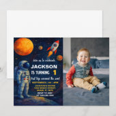 Galaxy Rocket Party Uitnodigen met foto Kaart (Voorkant / Achterkant)