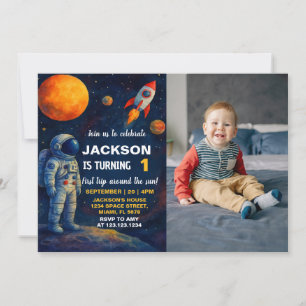 Galaxy Rocket Party Uitnodigen met foto Kaart