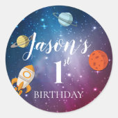 Galaxy Rocket Thormed Kinderen 1e verjaardag Ronde Sticker (Voorkant)