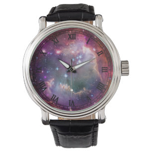 Galaxy ruimte achtergrond met romangetallen horloge