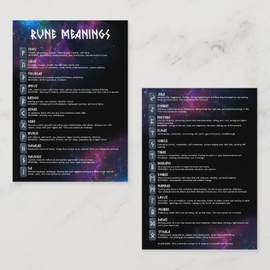 Galaxy Rune Betekenis Kaarten Visitekaartje (Voorkant / Achterkant)