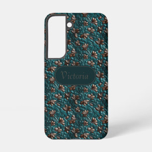 Galaxy S22 turquoise en grijze namaakleren telefoo Samsung Galaxy Hoesje