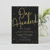 Galaxy Script Zwart en Goud 100e Verjaardagsfeestj Kaart (Staand voorkant)