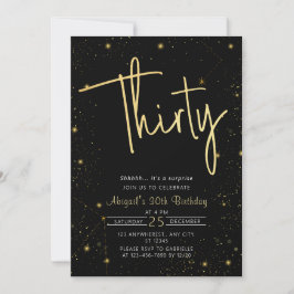 Galaxy Script Zwart en Goud 30e Verjaardagsfeestje Kaart